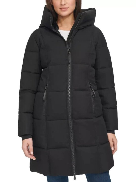 NEW Calvin Klein Women's L Black Puffer Coat With Hood Full Zip - Picture 1 of 16